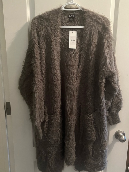 Evans Sweaters - Evans Cardi Melani Feather Women’s Plus UK 18/ US 2X Green Moss Fuzzy Cardigan